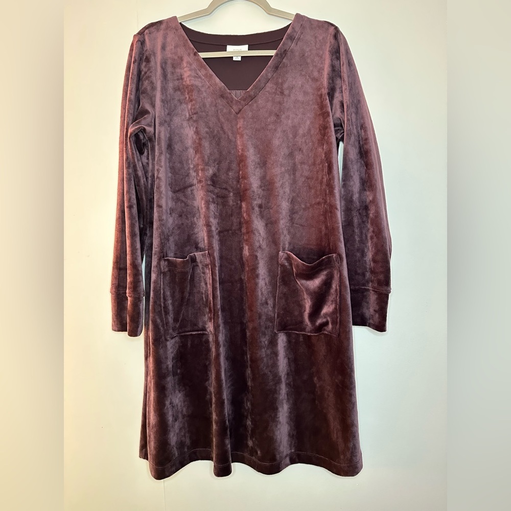 J. Jill Pure Jill Velour V-Neck Long Sleeve Midi Dress Purple Size M Petite E293